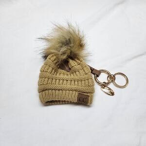 CC Beanie key chain brown with top puff b46